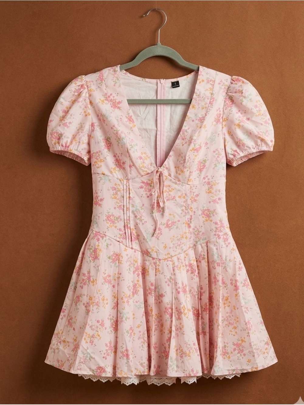 Pink Floral Puff-Sleeve Mini Dress